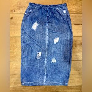New SHEIN Printed Distressed Denim-Look Knit Straight Skirt XL